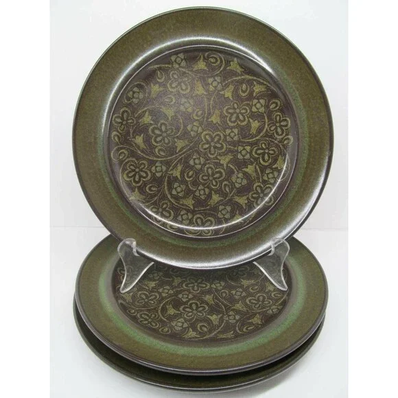 Franciscan Madeira 3 SALAD PLATES Green & Brown USA Mid Century Modern